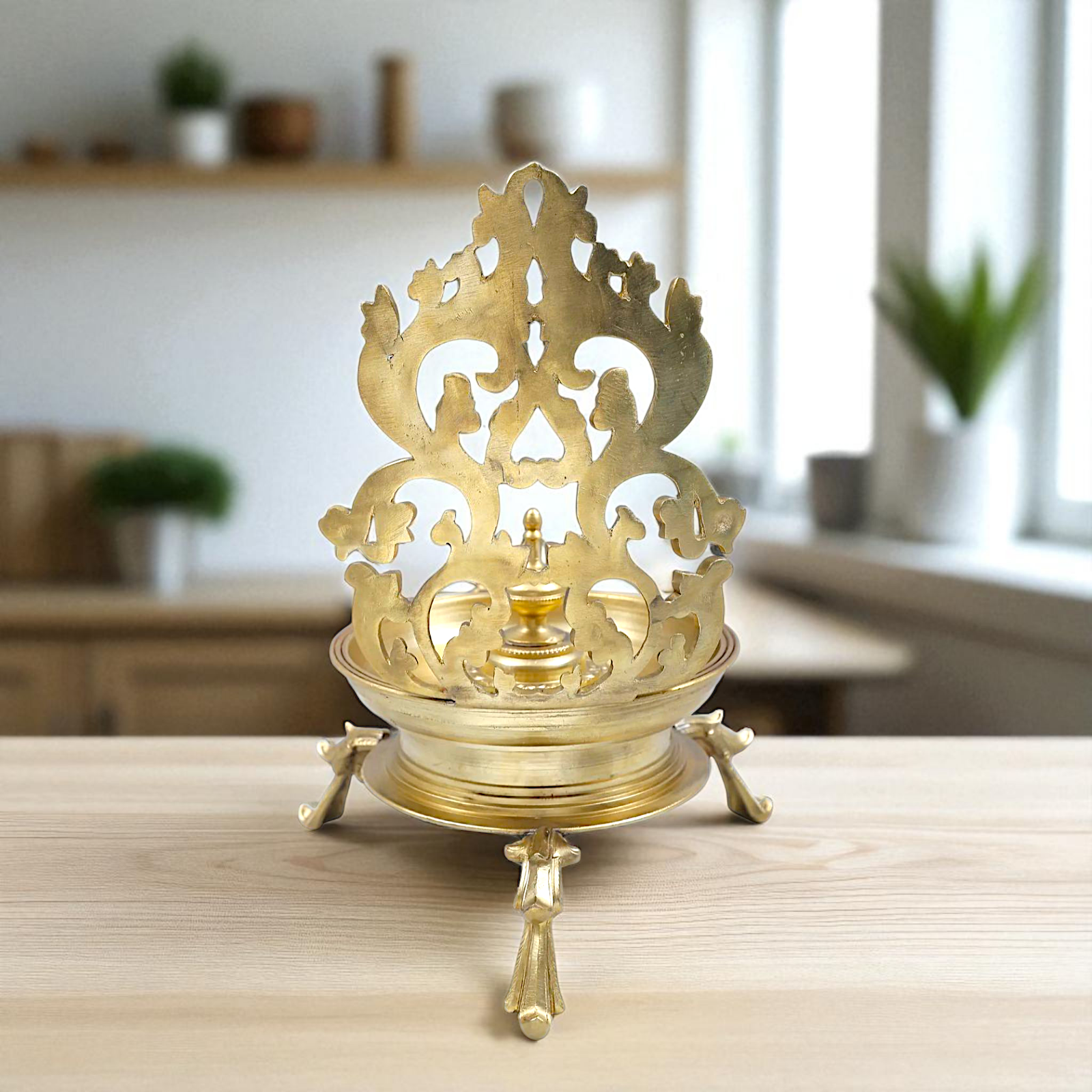 Floral Oil Diya traditional lamp Bronze/Panchaloha - 13 inches Nikuressence