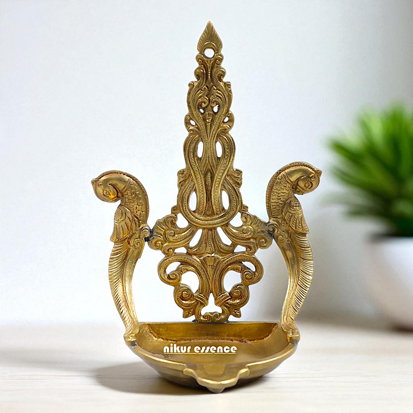 Parrot Diya wall decor oil lamp Bronze/Panchaloha - 8 Inches Nikuressence