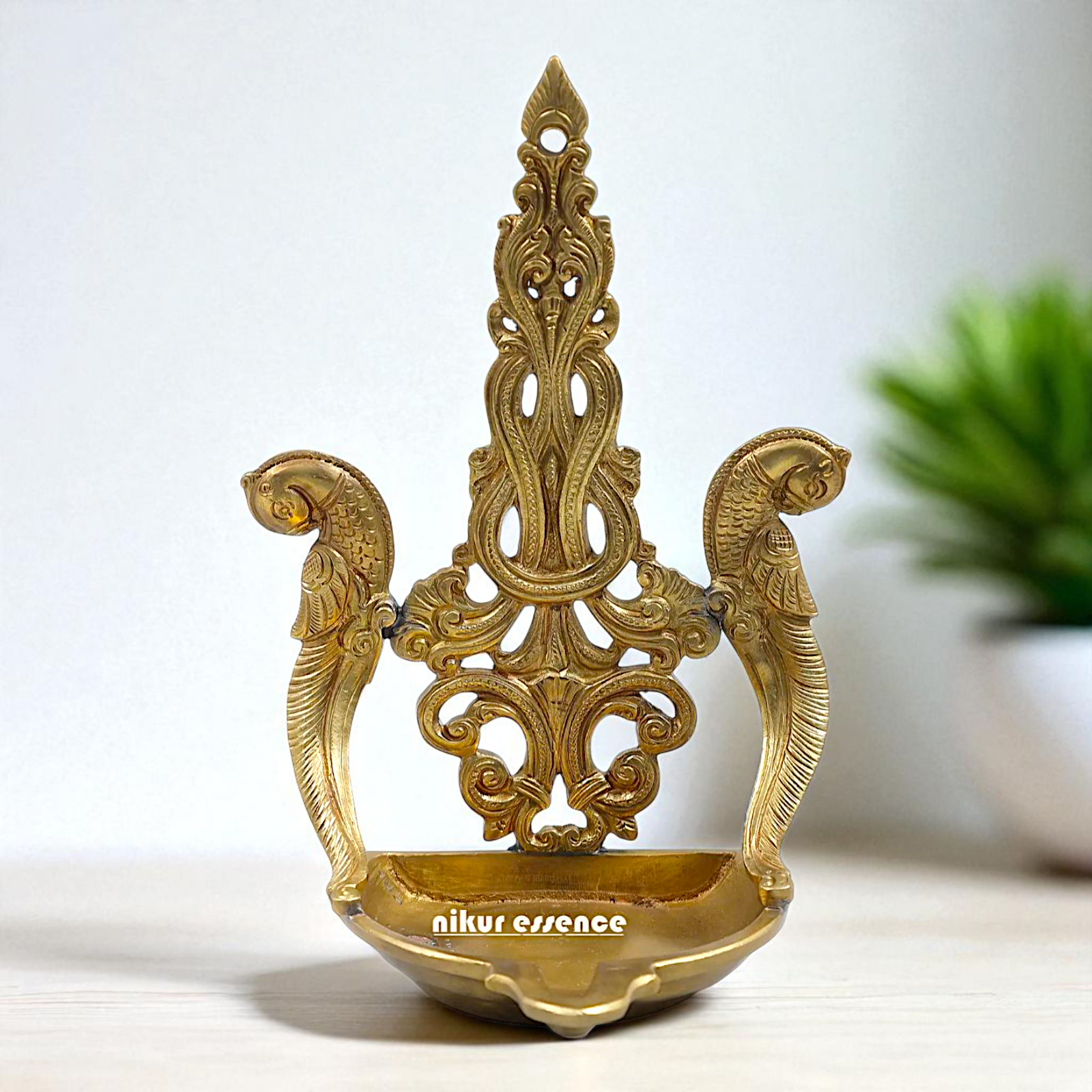 Parrot Diya wall decor oil lamp Bronze/Panchaloha - 8 Inches Nikuressence