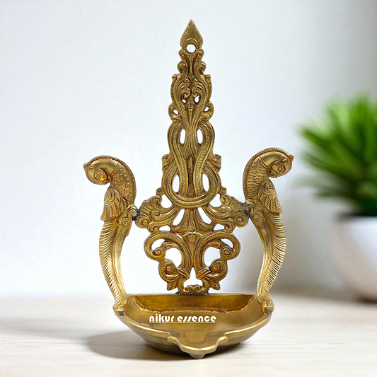 Parrot Diya wall decor oil lamp Bronze/Panchaloha - 8 Inches Nikuressence