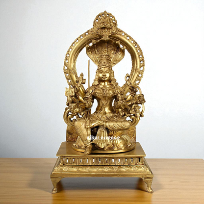 Goddess Mariamman seated with sheshnag Blessing Bronze/Panchaloha idol - 15 Inches Nikuressence