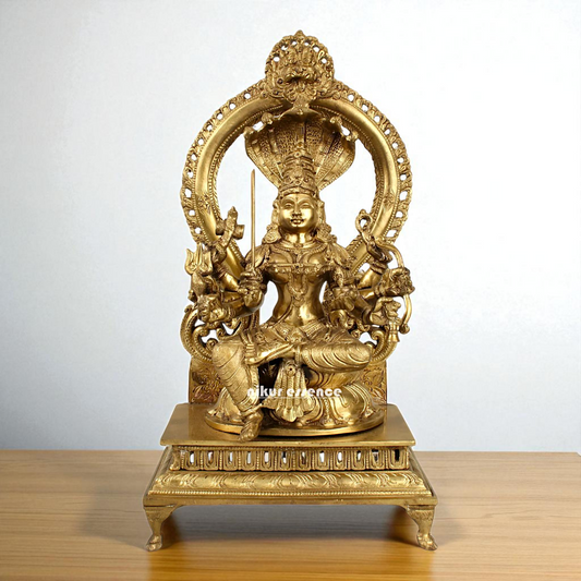 Goddess Mariamman seated with sheshnag Blessing Bronze/Panchaloha idol - 15 Inches Nikuressence