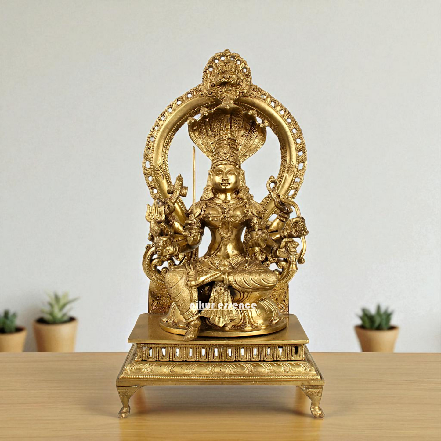 Goddess Mariamman seated with sheshnag Blessing Bronze/Panchaloha idol - 15 Inches Nikuressence