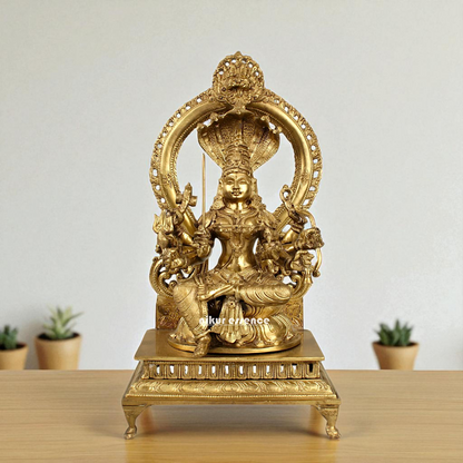 Goddess Mariamman seated with sheshnag Blessing Bronze/Panchaloha idol - 15 Inches Nikuressence