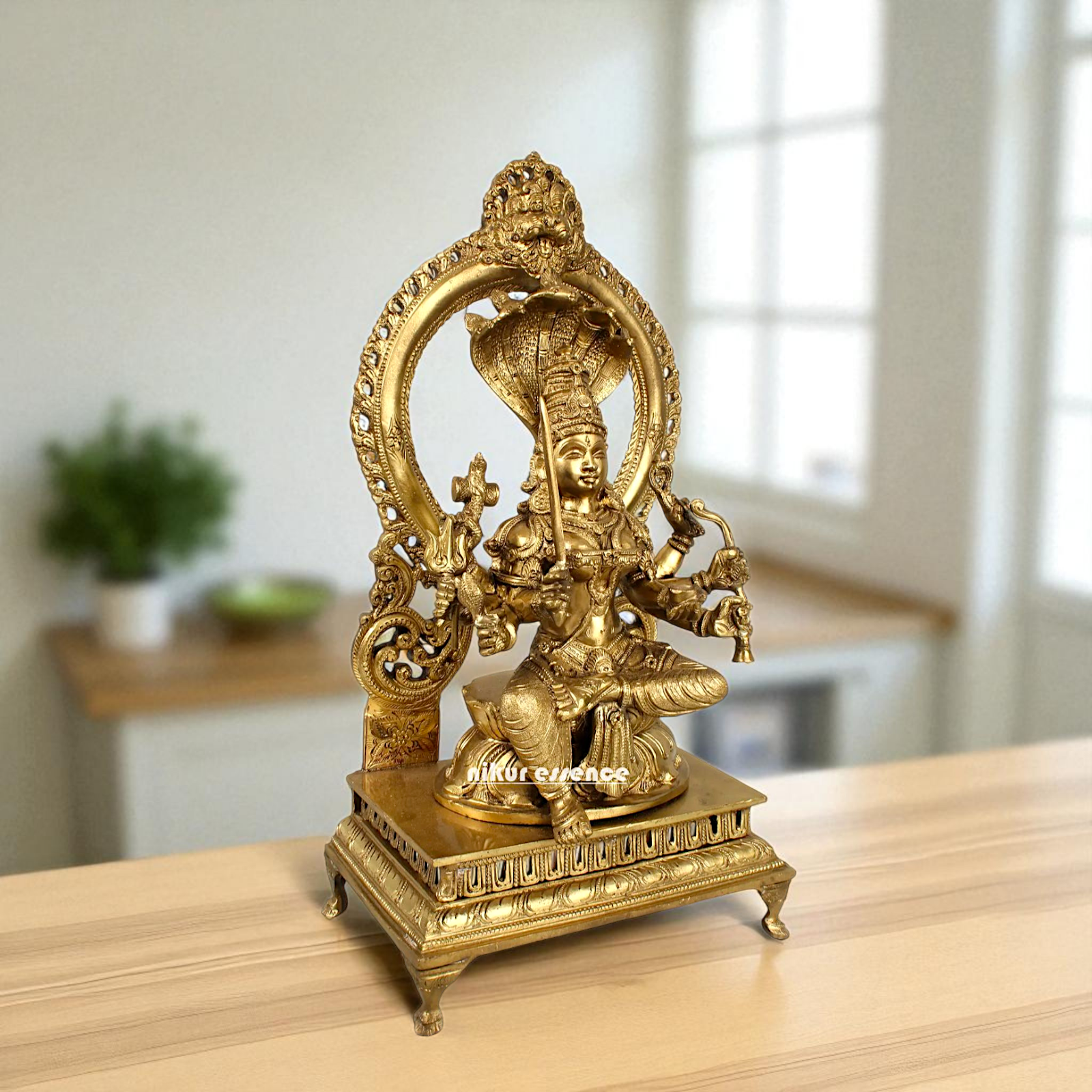 Goddess Mariamman seated with sheshnag Blessing Bronze/Panchaloha idol - 15 Inches Nikuressence