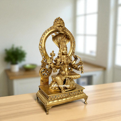 Goddess Mariamman seated with sheshnag Blessing Bronze/Panchaloha idol - 15 Inches Nikuressence