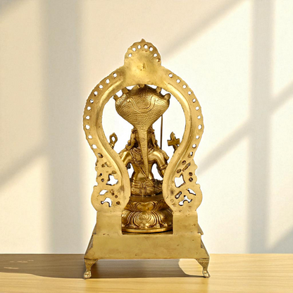 Goddess Mariamman seated with sheshnag Blessing Bronze/Panchaloha idol - 15 Inches Nikuressence