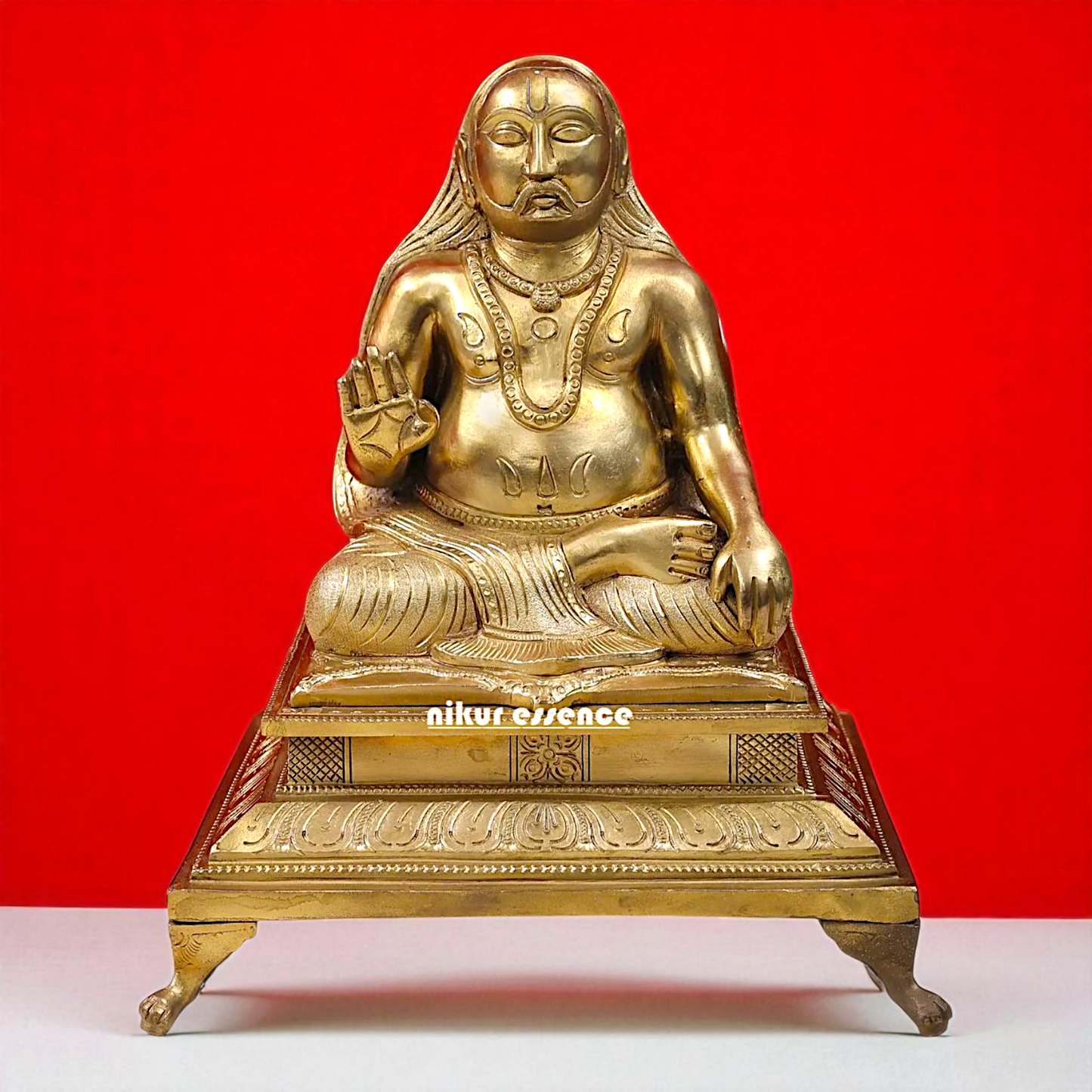 Sri Raghavendra Swamy Seated with Blessing Bronze/Panchaloha idol - 1 Feet Nikuressence
