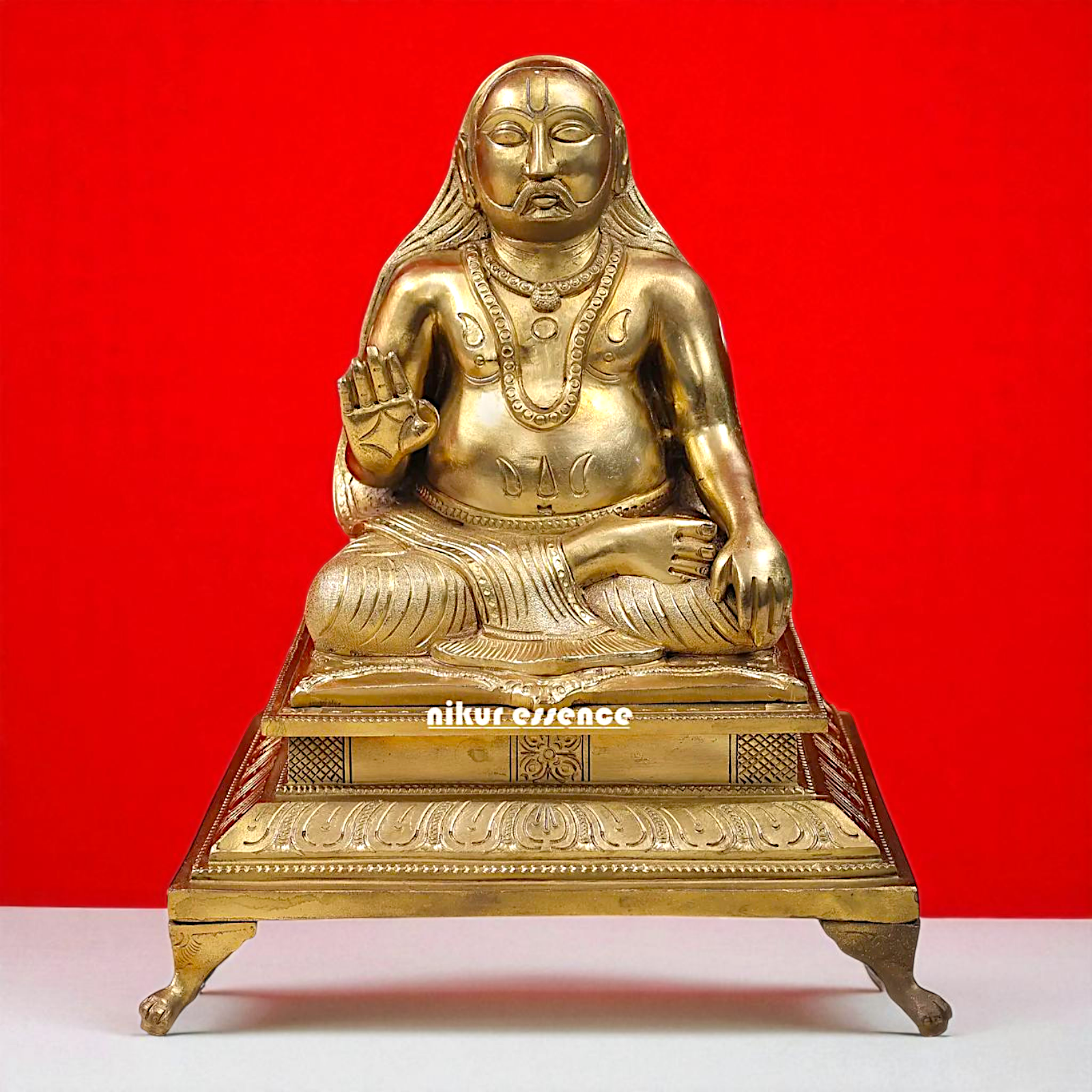 Sri Raghavendra Swamy Seated with Blessing Bronze/Panchaloha idol - 1 Feet Nikuressence