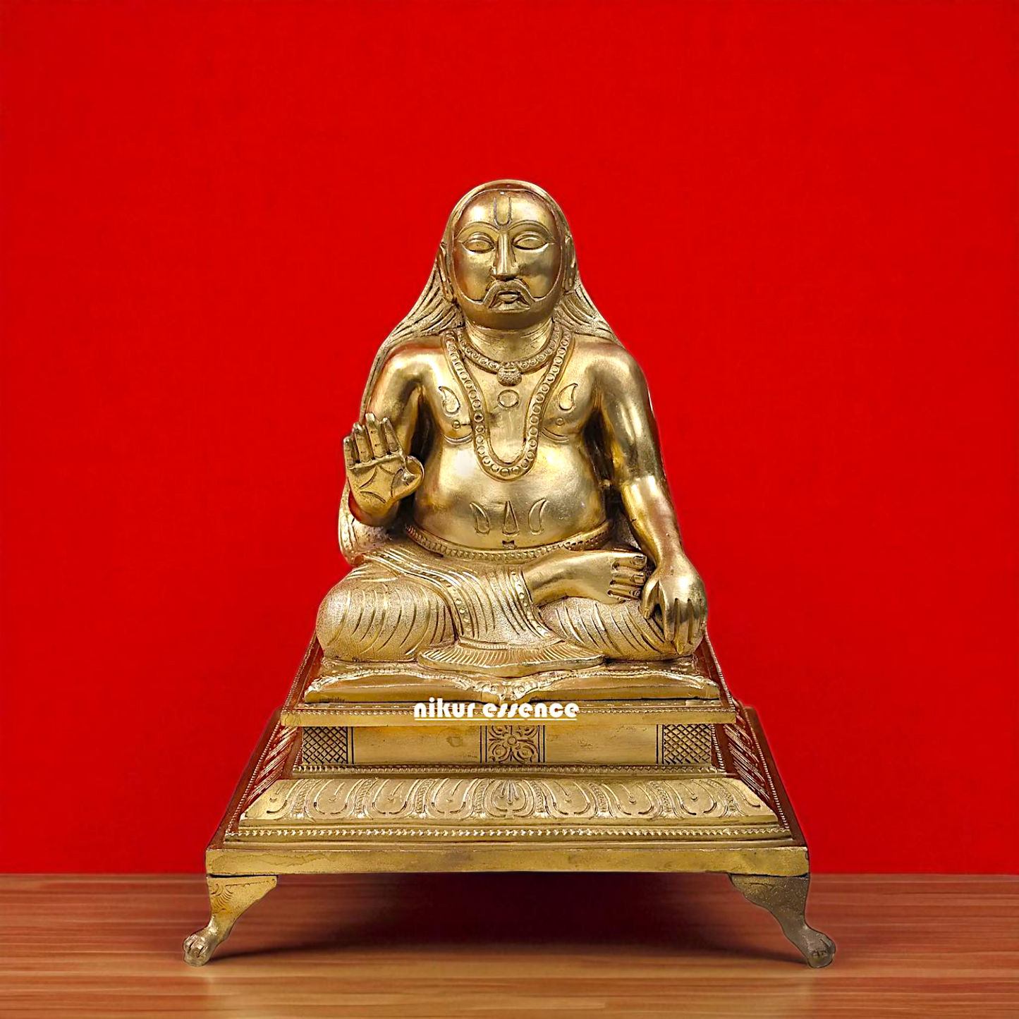 Sri Raghavendra Swamy Seated with Blessing Bronze/Panchaloha idol - 1 Feet Nikuressence