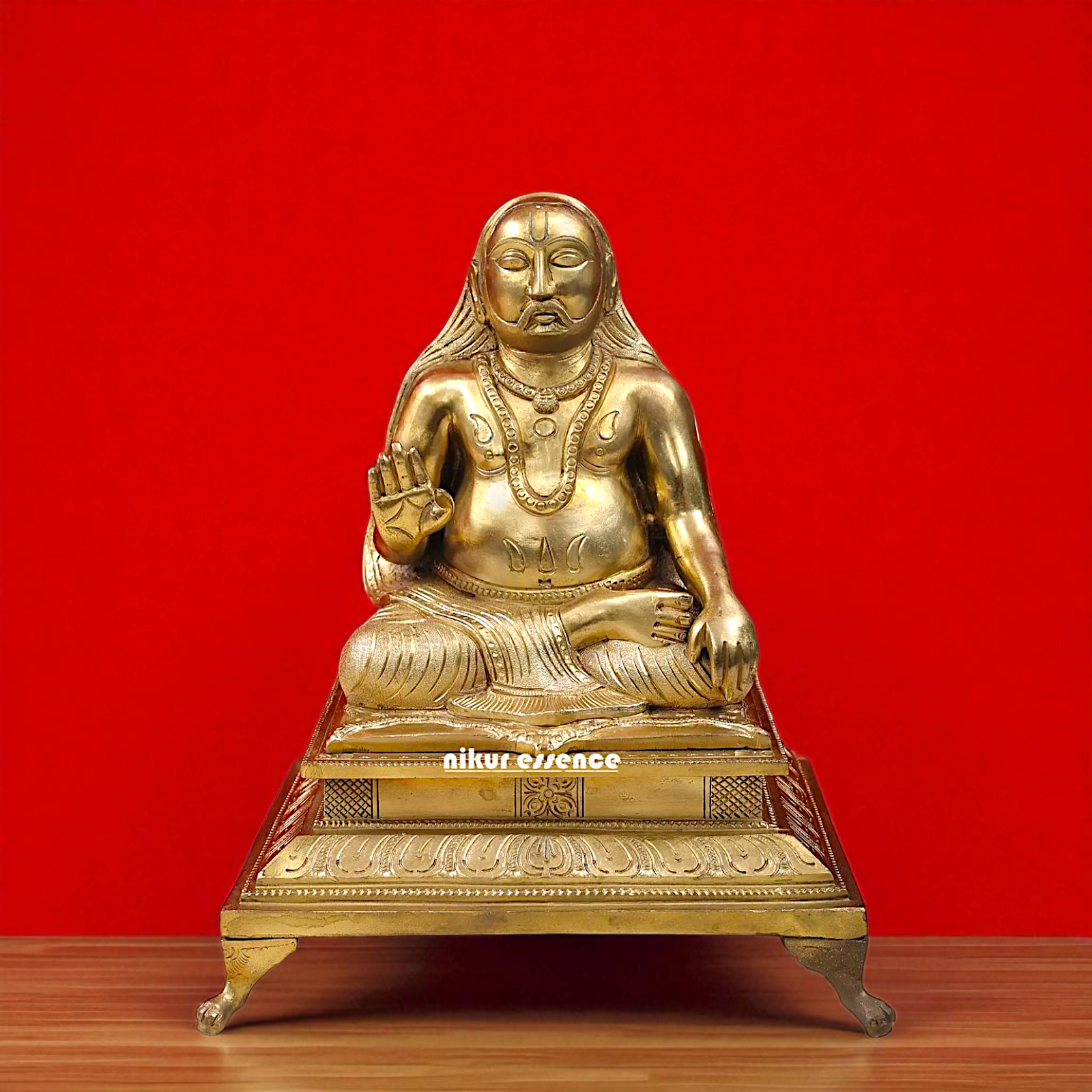 Sri Raghavendra Swamy Seated with Blessing Bronze/Panchaloha idol - 1 Feet Nikuressence