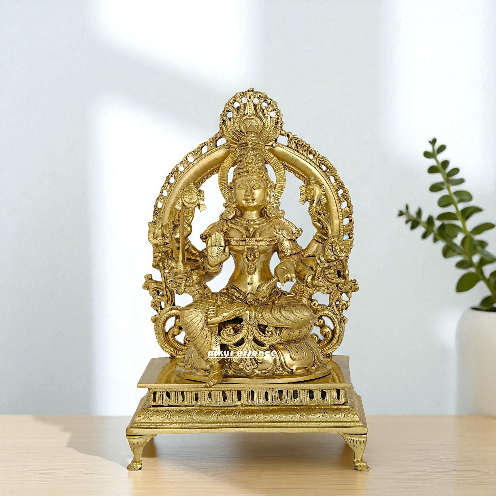 Santoshi Devi Maa Seated on singhasan with Blessing Bronze/Panchaloha idol - 1 Feet Nikuressence