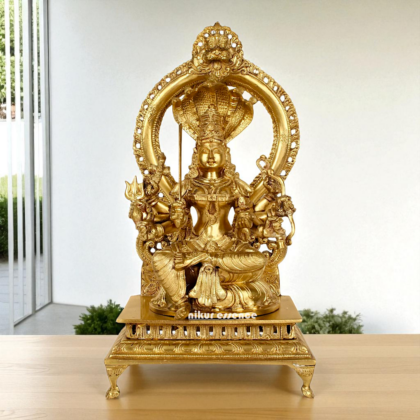 Bronze Mariamman Durga Devi Mata Seated on throne with sheshnag Panchaloha idol - 16 Inches Nikuressence