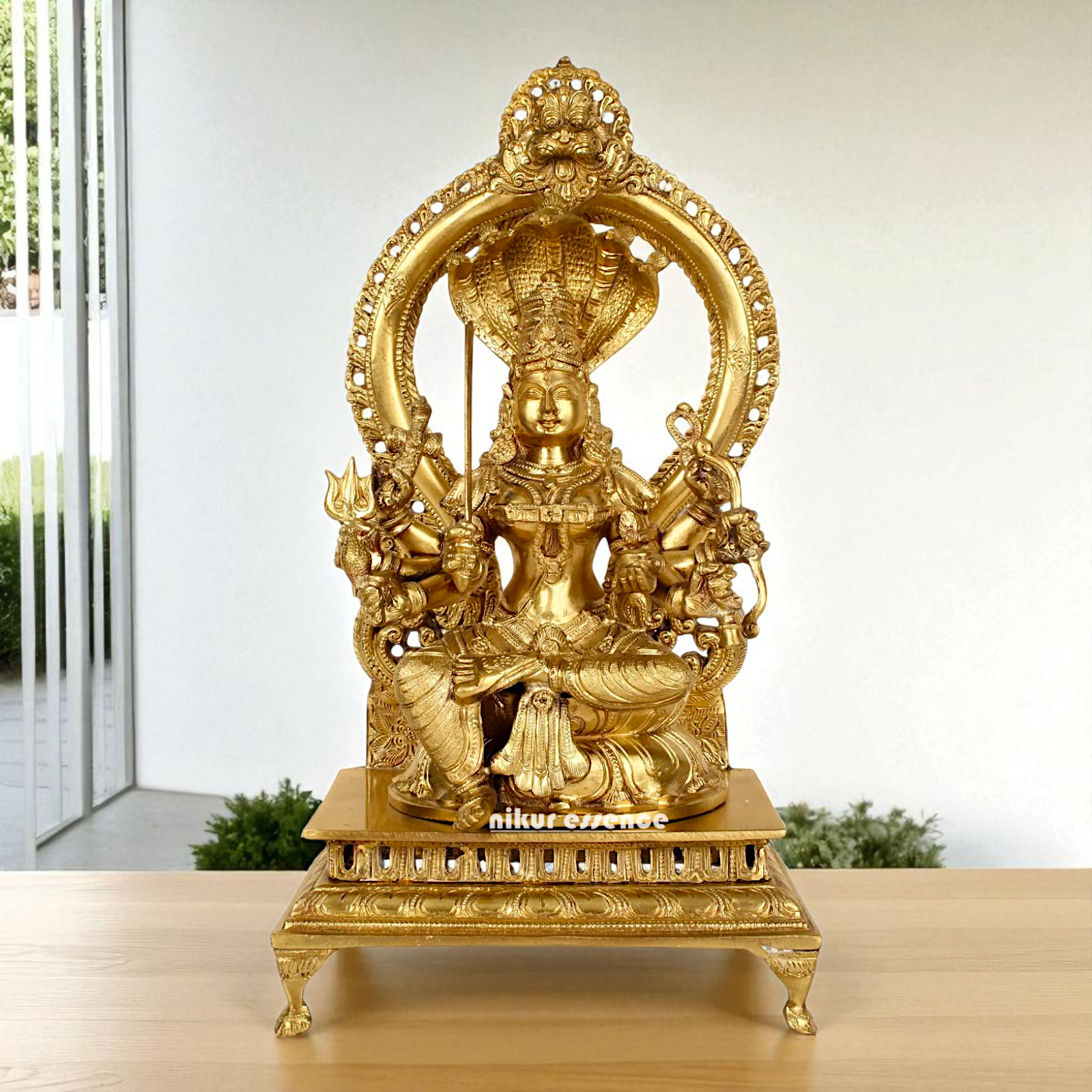 Bronze Mariamman Durga Devi Mata Seated on throne with sheshnag Panchaloha idol - 16 Inches Nikuressence