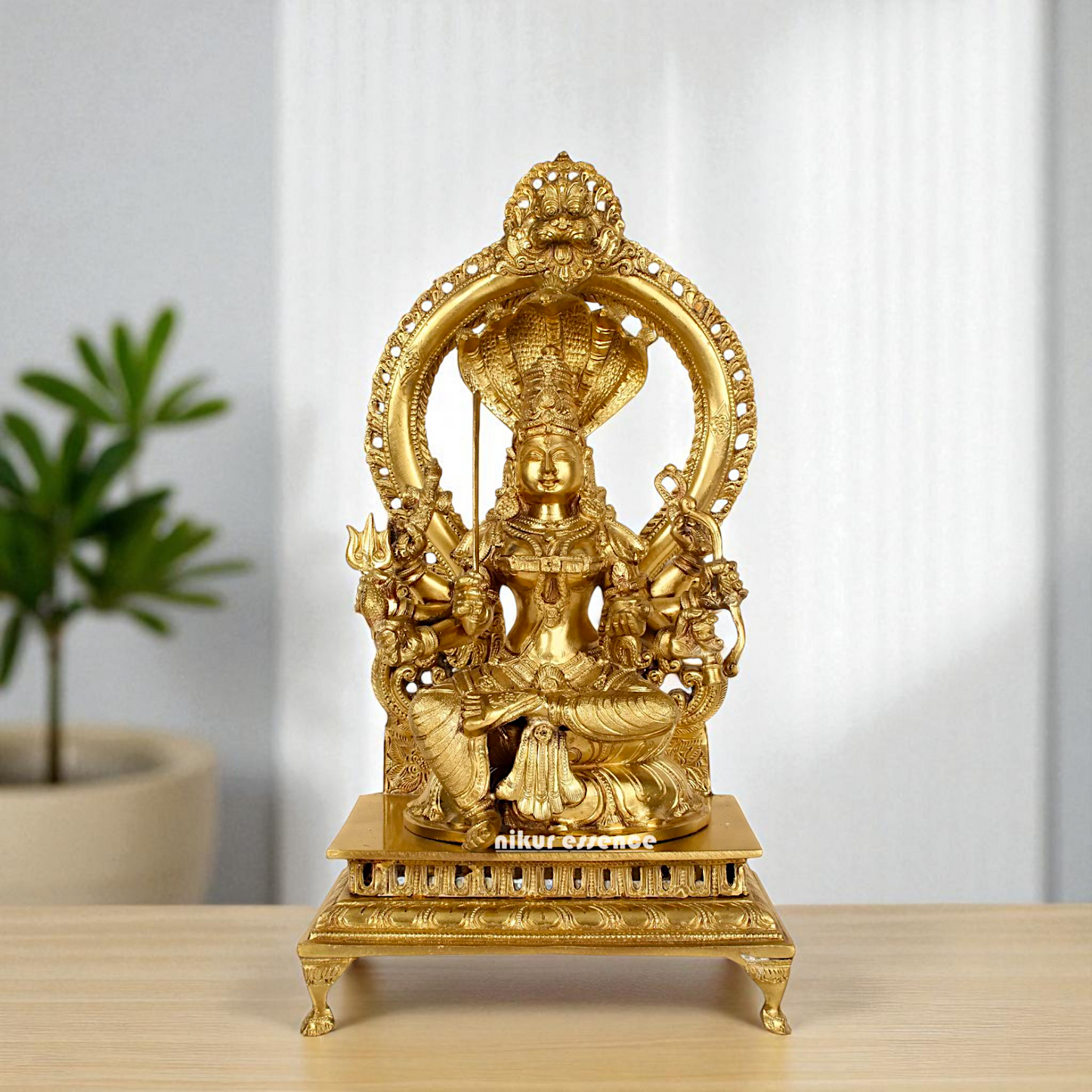 Bronze Mariamman Durga Devi Mata Seated on throne with sheshnag Panchaloha idol - 16 Inches Nikuressence
