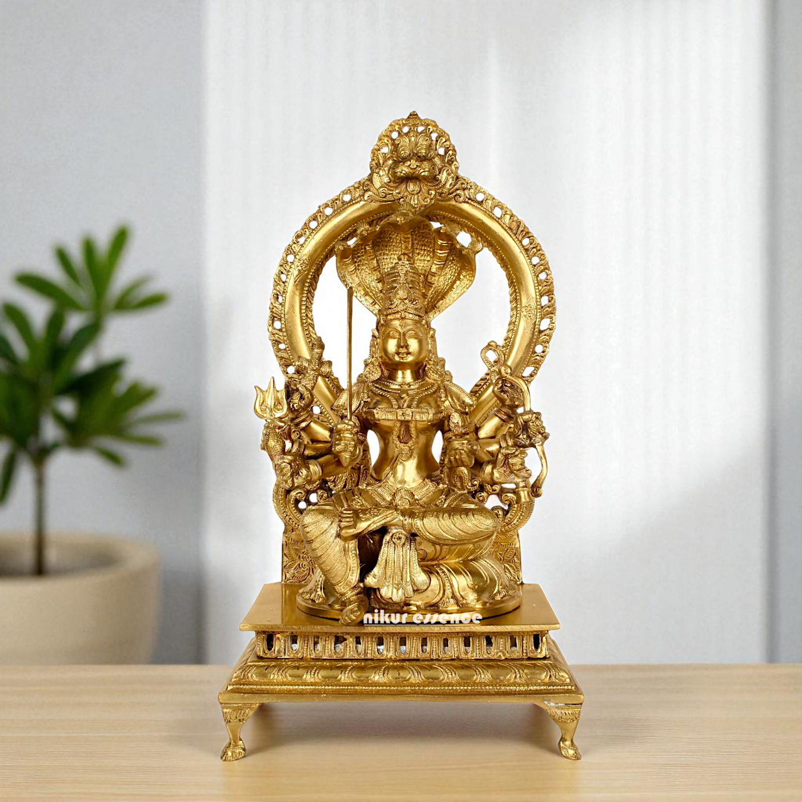 Bronze Mariamman Durga Devi Mata Seated on throne with sheshnag Panchaloha idol - 16 Inches Nikuressence
