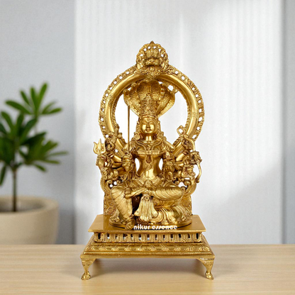 Bronze Mariamman Durga Devi Mata Seated on throne with sheshnag Panchaloha idol - 16 Inches Nikuressence