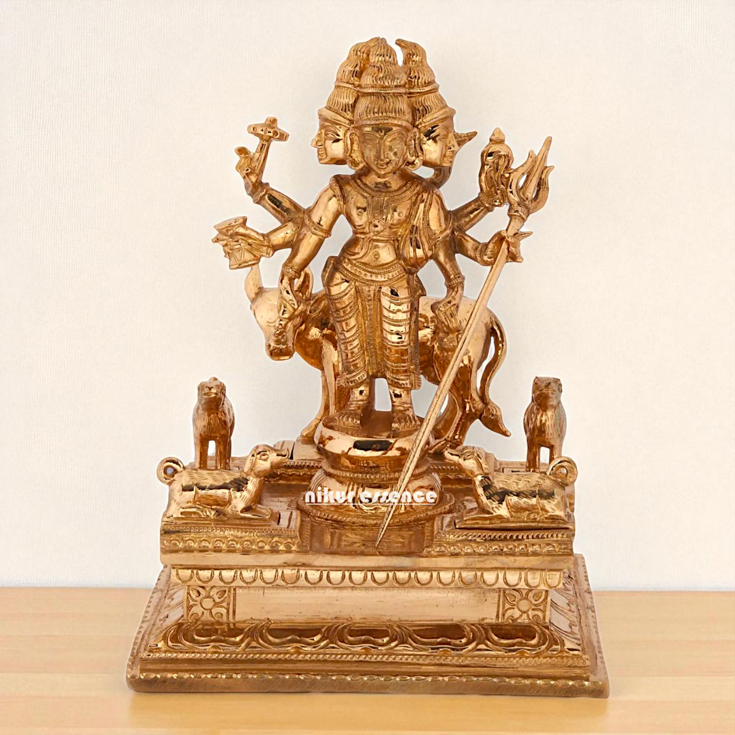 Dattatreya Bhagwan with cow standing Blessing Bronze/Panchaloha idol - 8 Inches Nikuressence