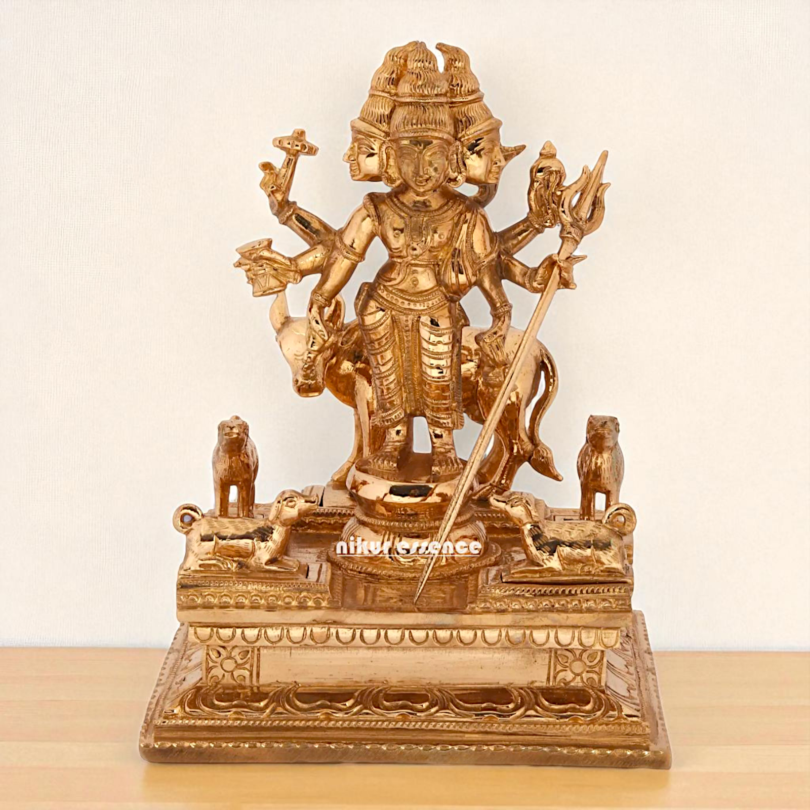 Dattatreya Bhagwan with cow standing Blessing Bronze/Panchaloha idol - 8 Inches Nikuressence