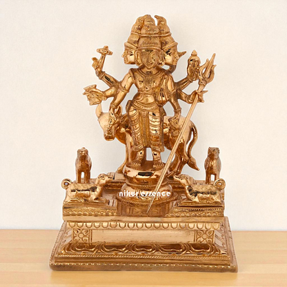 Dattatreya Bhagwan with cow standing Blessing Bronze/Panchaloha idol - 8 Inches Nikuressence