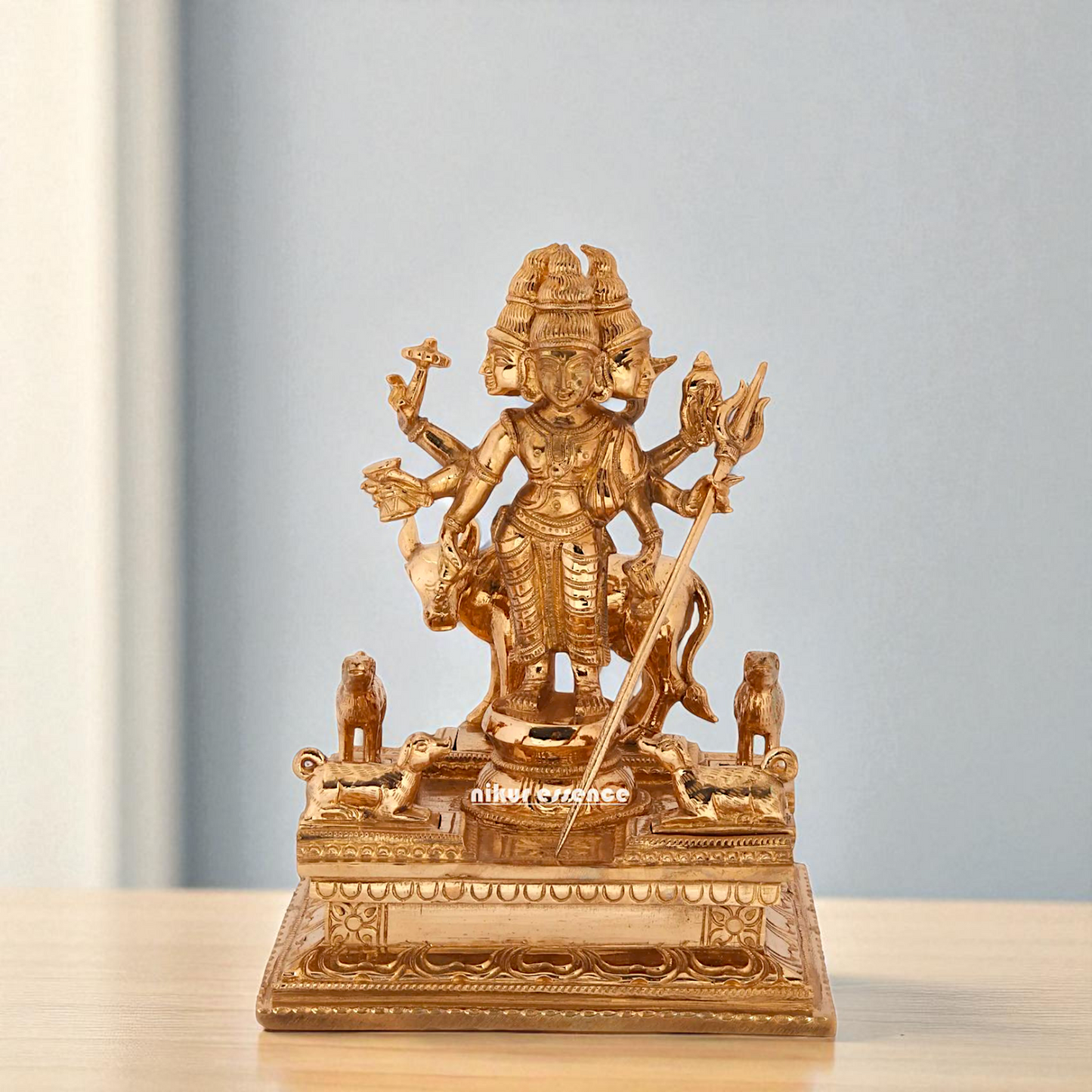 Dattatreya Bhagwan with cow standing Blessing Bronze/Panchaloha idol - 8 Inches Nikuressence