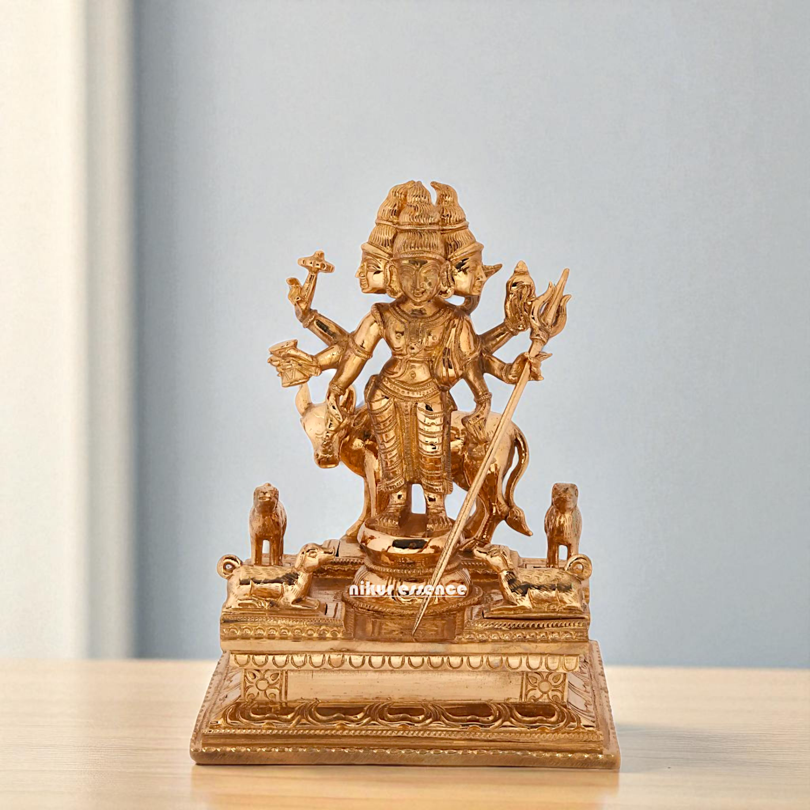 Dattatreya Bhagwan with cow standing Blessing Bronze/Panchaloha idol - 8 Inches Nikuressence