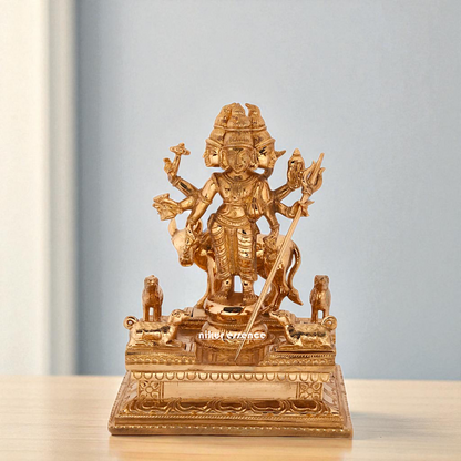 Dattatreya Bhagwan with cow standing Blessing Bronze/Panchaloha idol - 8 Inches Nikuressence
