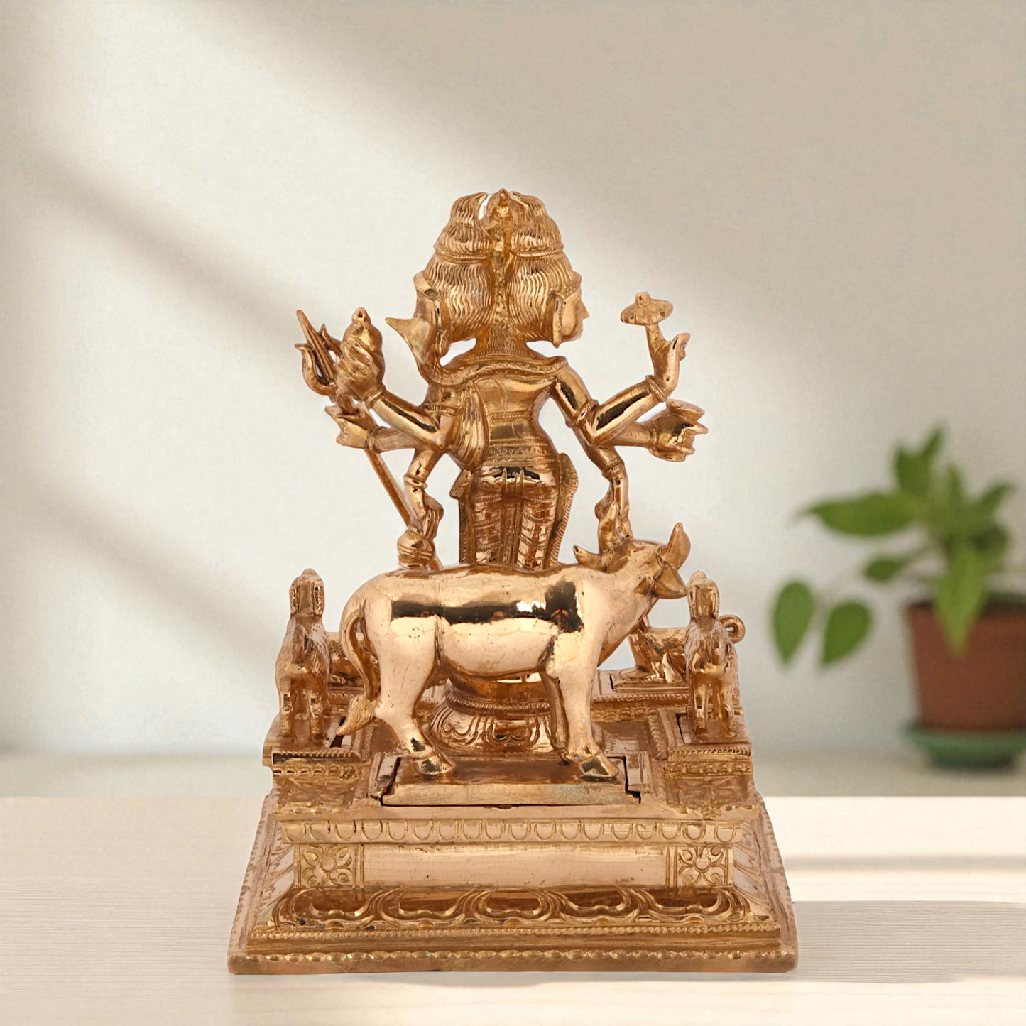 Dattatreya Bhagwan with cow standing Blessing Bronze/Panchaloha idol - 8 Inches Nikuressence