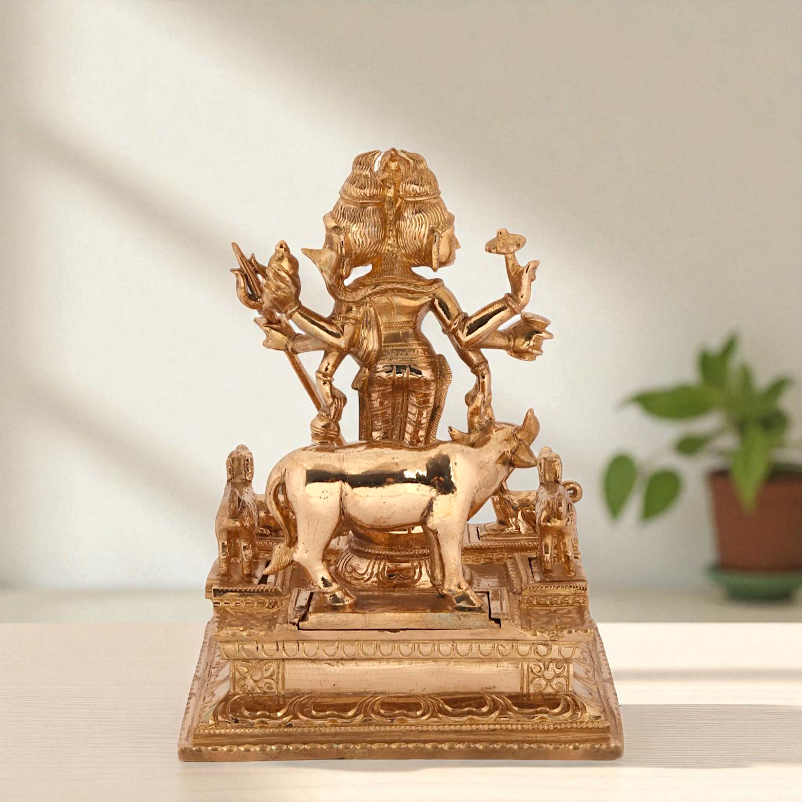 Dattatreya Bhagwan with cow standing Blessing Bronze/Panchaloha idol - 8 Inches Nikuressence