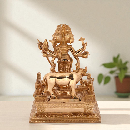 Dattatreya Bhagwan with cow standing Blessing Bronze/Panchaloha idol - 8 Inches Nikuressence