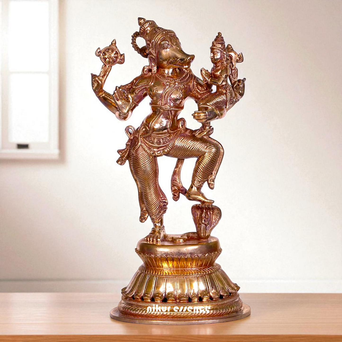 Varaha Vishnu Standing with Lakshmi Blessing Bronze/Panchaloha idol - 9 Inches Nikuressence