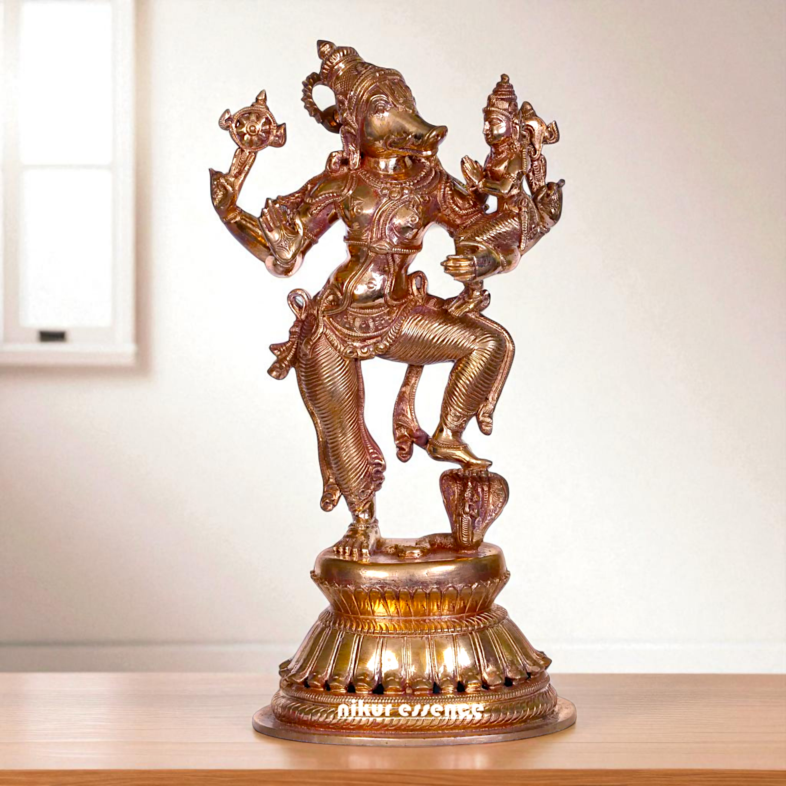 Varaha Vishnu Standing with Lakshmi Blessing Bronze/Panchaloha idol - 9 Inches Nikuressence