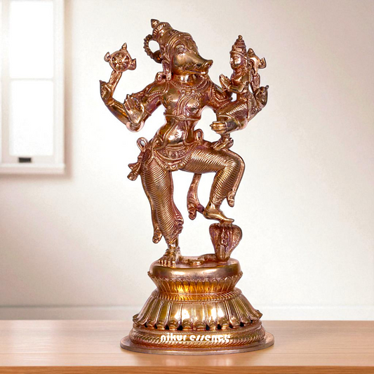 Varaha Vishnu Standing with Lakshmi Blessing Bronze/Panchaloha idol - 9 Inches Nikuressence