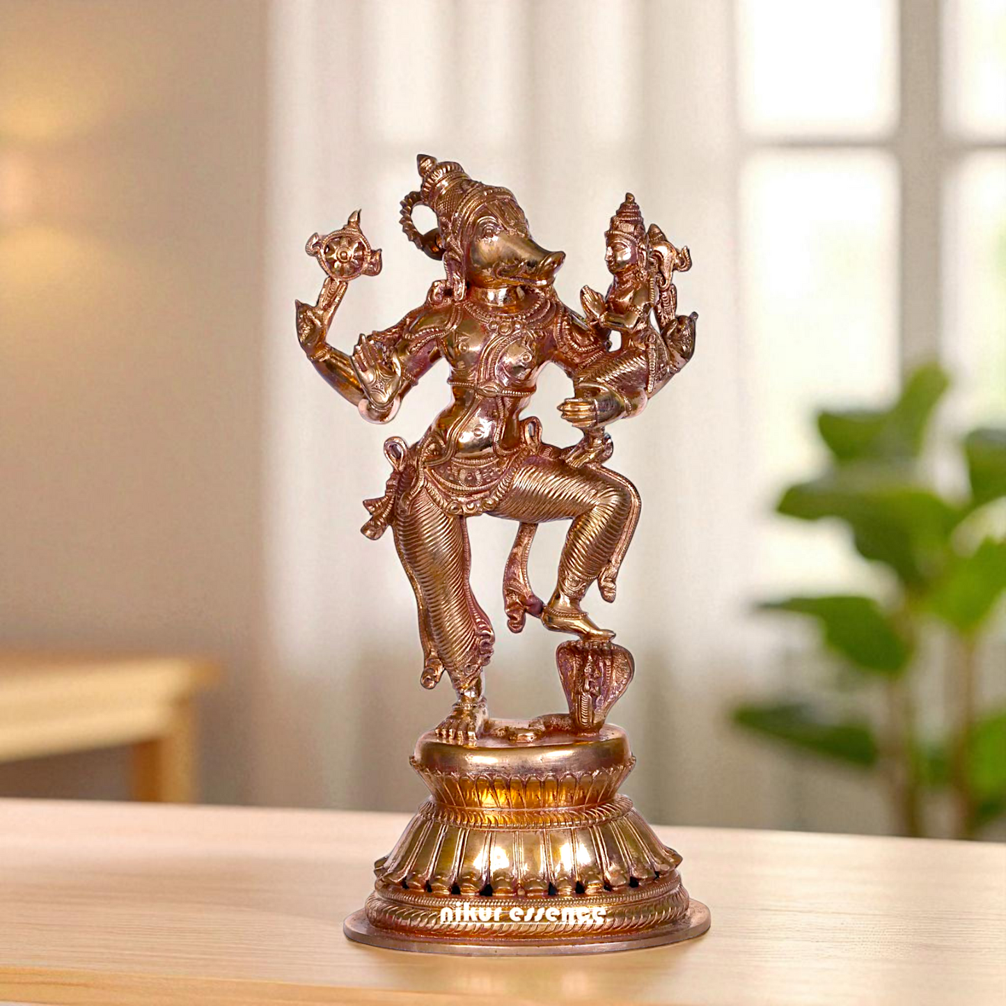 Varaha Vishnu Standing with Lakshmi Blessing Bronze/Panchaloha idol - 9 Inches Nikuressence