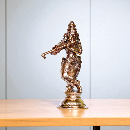 Lord Krishna Playing Flute Standing Bronze/Panchaloha idol - 4 Inches Nikuressence