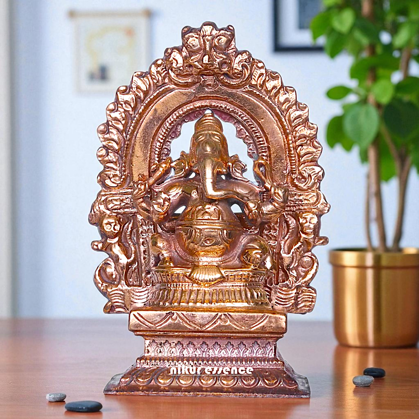Vinayaka Ganesha Bhagwan Seated on singhasan with Blessing Bronze/Panchaloha idol - 3 Inches Nikuressence