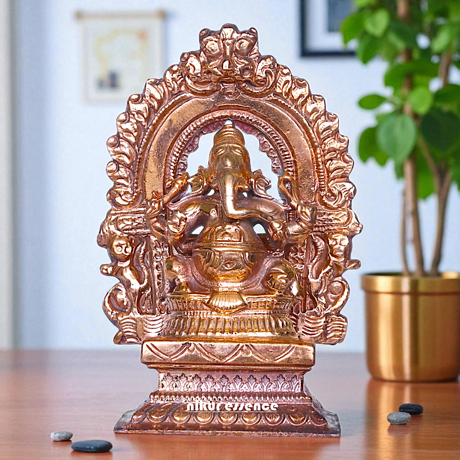Vinayaka Ganesha Bhagwan Seated on singhasan with Blessing Bronze/Panchaloha idol - 3 Inches Nikuressence