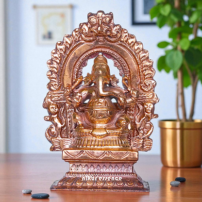 Vinayaka Ganesha Bhagwan Seated on singhasan with Blessing Bronze/Panchaloha idol - 3 Inches Nikuressence