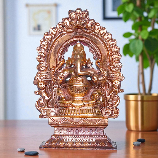 Vinayaka Ganesha Bhagwan Seated on singhasan with Blessing Bronze/Panchaloha idol - 3 Inches Nikuressence
