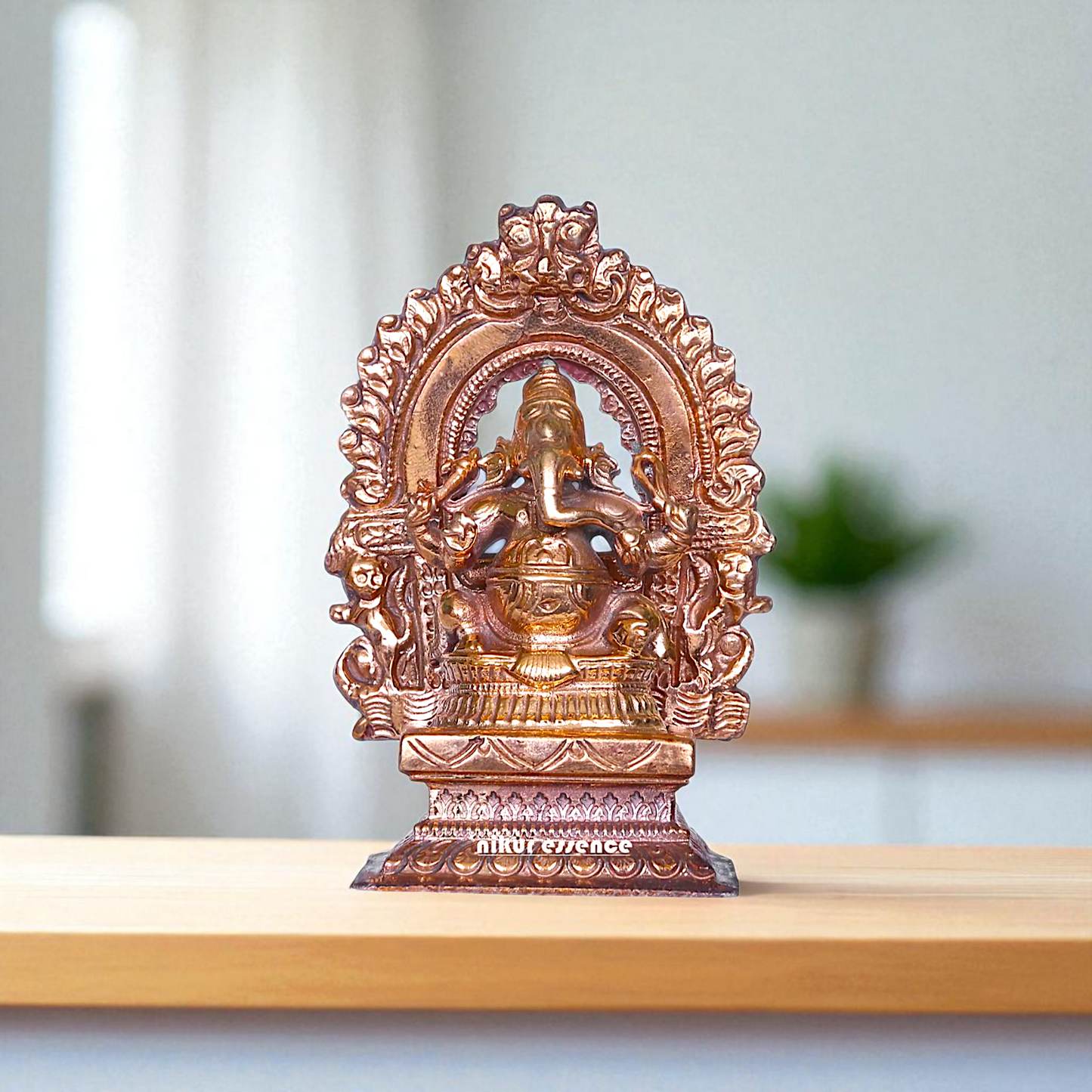 Vinayaka Ganesha Bhagwan Seated on singhasan with Blessing Bronze/Panchaloha idol - 3 Inches Nikuressence