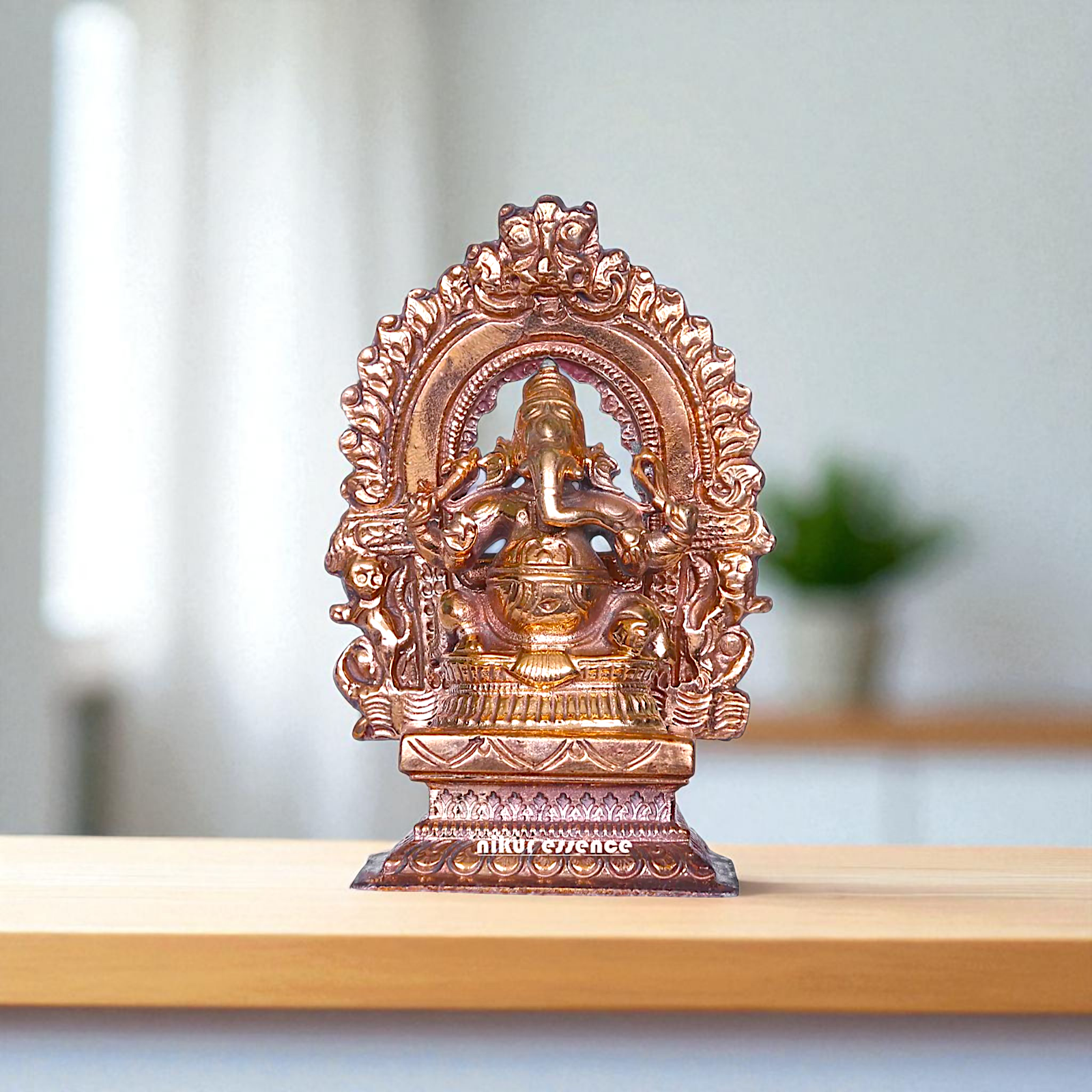 Vinayaka Ganesha Bhagwan Seated on singhasan with Blessing Bronze/Panchaloha idol - 3 Inches Nikuressence