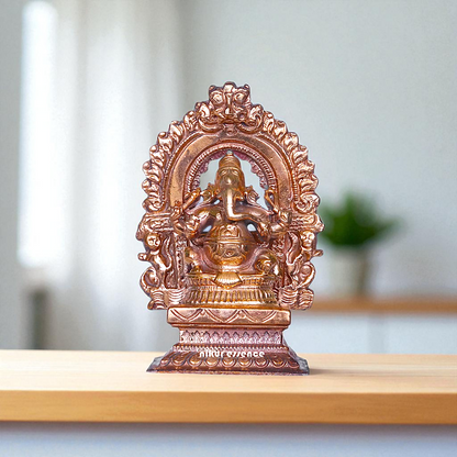 Vinayaka Ganesha Bhagwan Seated on singhasan with Blessing Bronze/Panchaloha idol - 3 Inches Nikuressence