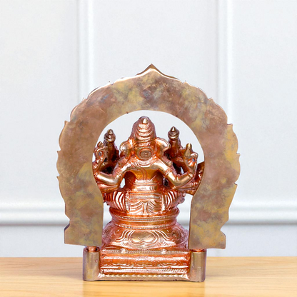 Lord Ganesha Seated with wives Goddess Riddhi Siddhi Blessing Bronze/Panchaloha idol - 6 inches Nikuressence