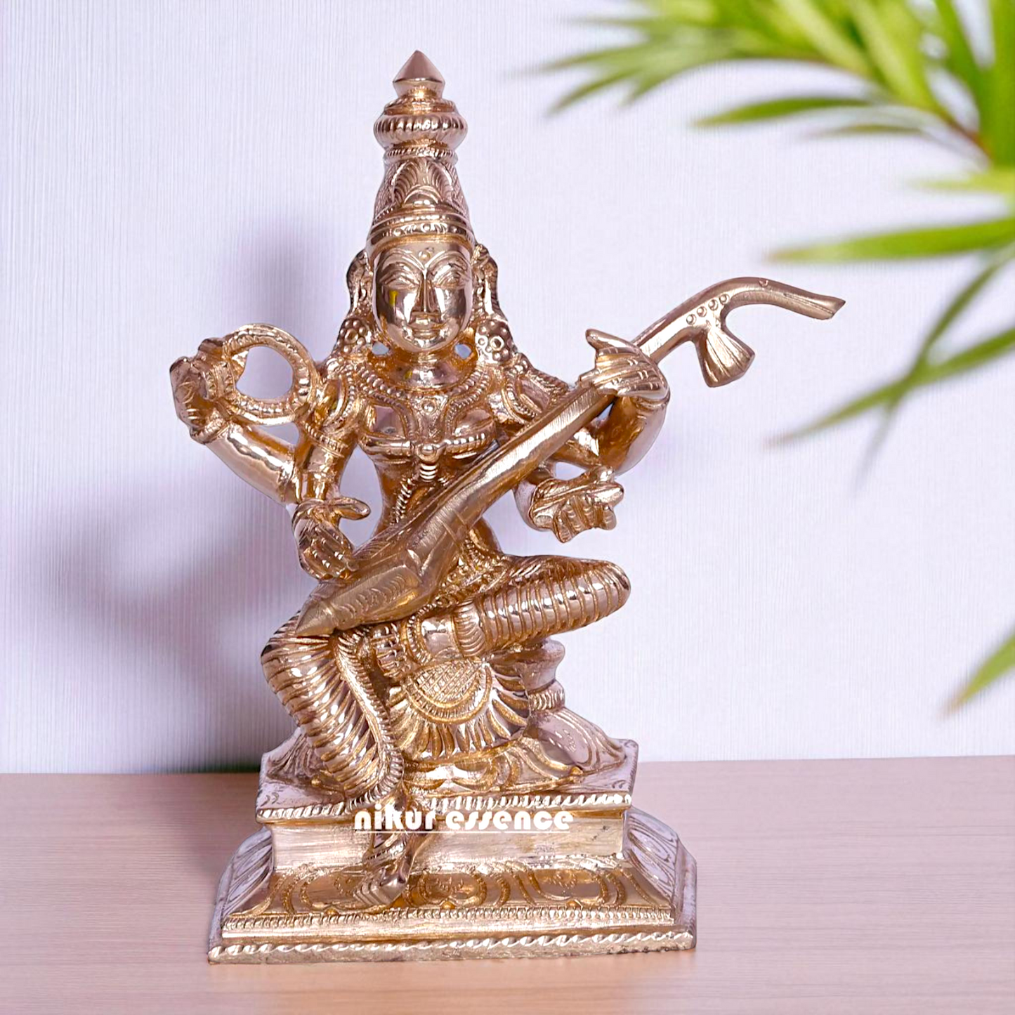 Goddess Saraswati Maa Seated with Playing Veena Bronze/Panchaloha idol - 5 Inches Nikuressence