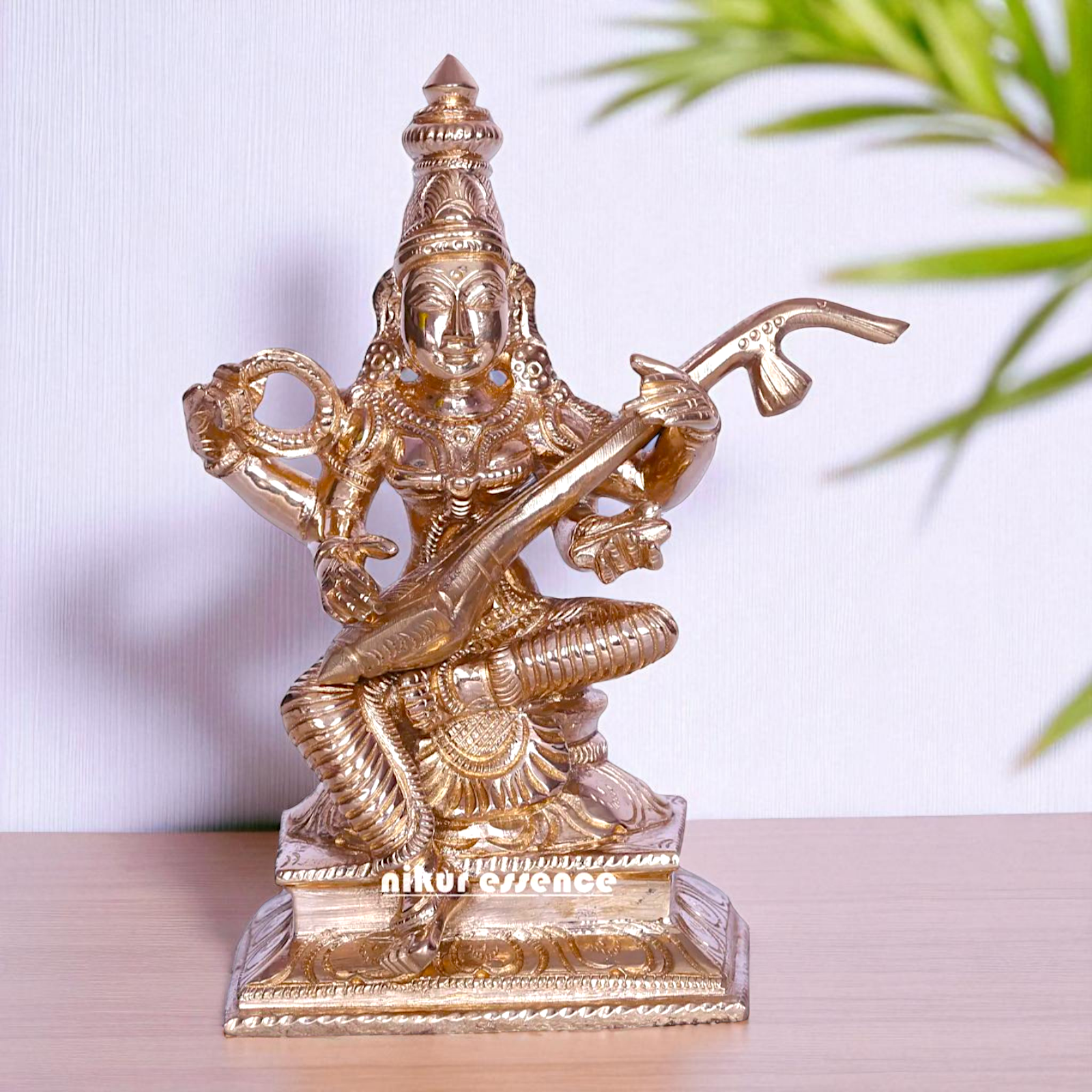 Goddess Saraswati Maa Seated with Playing Veena Bronze/Panchaloha idol - 5 Inches Nikuressence