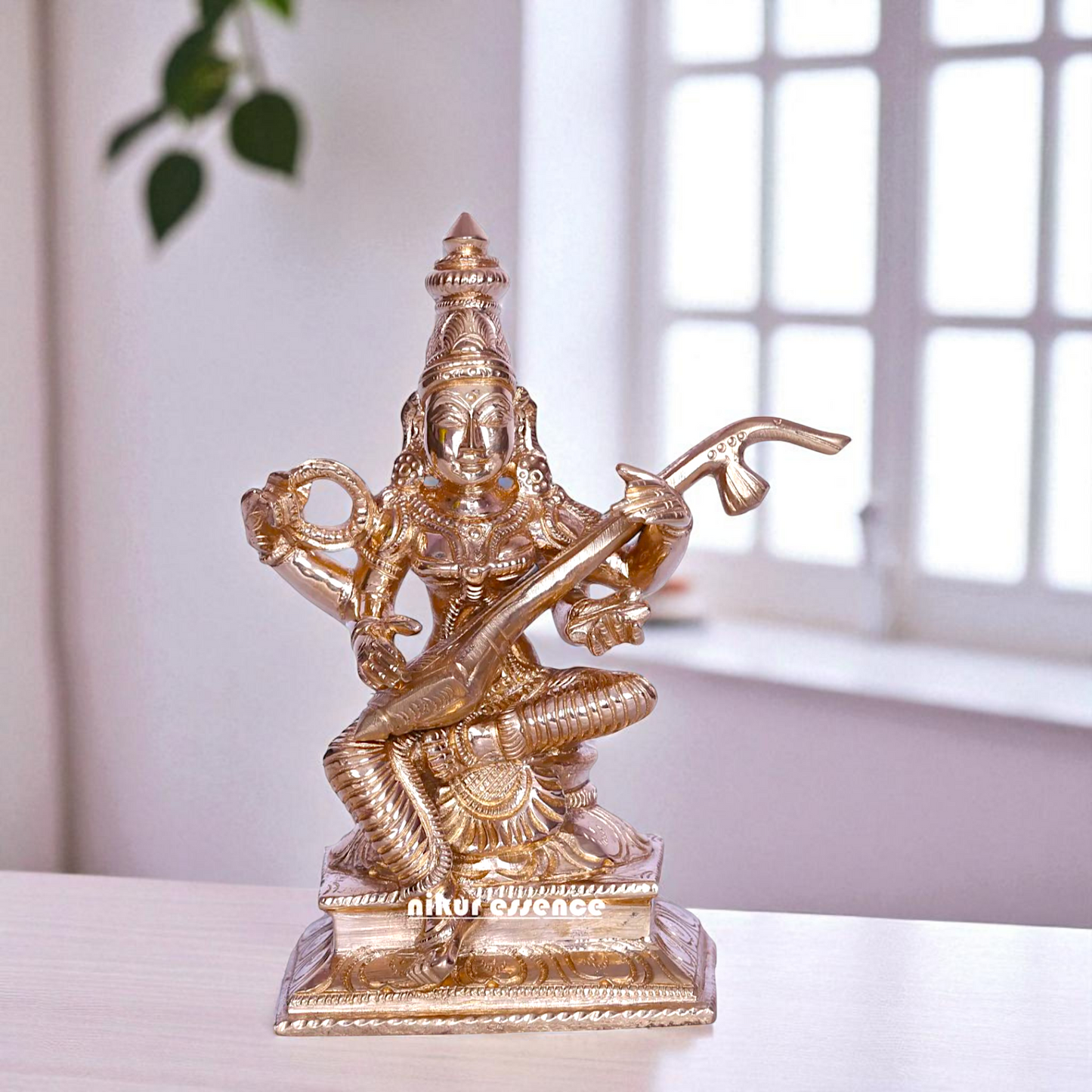 Goddess Saraswati Maa Seated with Playing Veena Bronze/Panchaloha idol - 5 Inches Nikuressence