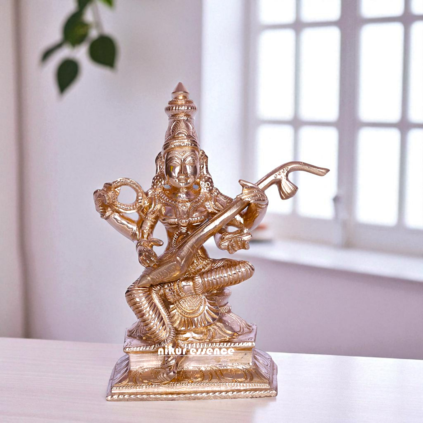 Goddess Saraswati Maa Seated with Playing Veena Bronze/Panchaloha idol - 5 Inches Nikuressence