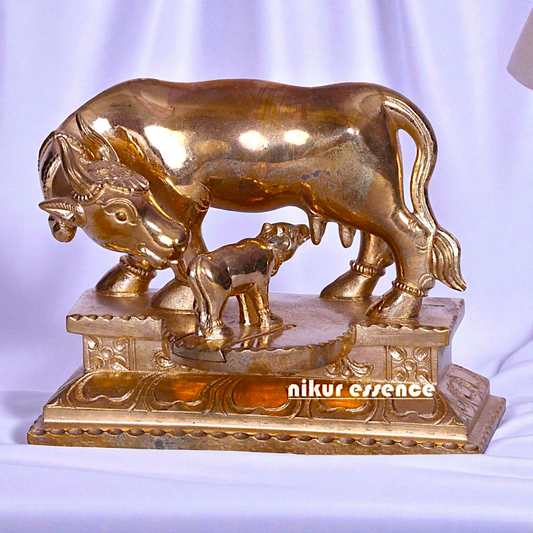 Goddess kamadhenu Cow mata with Calf Bronze/Panchaloha idol - 4 Inches Nikuressence