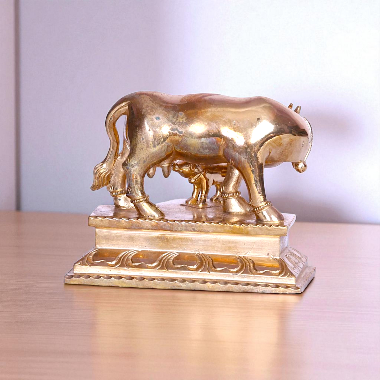 Goddess kamadhenu Cow mata with Calf Bronze/Panchaloha idol - 4 Inches Nikuressence