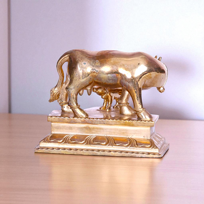 Goddess kamadhenu Cow mata with Calf Bronze/Panchaloha idol - 4 Inches Nikuressence